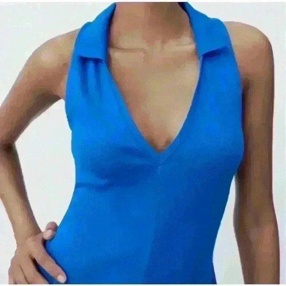 Zara Lapel Collar Rib Dress M - Picture 5 of 10